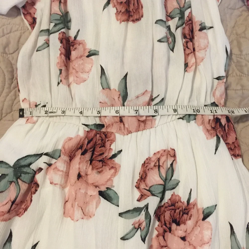 Everly Anthropologie Flowy Pink Floral Off Shoulder Wide Leg Cropped Jumpsuit M